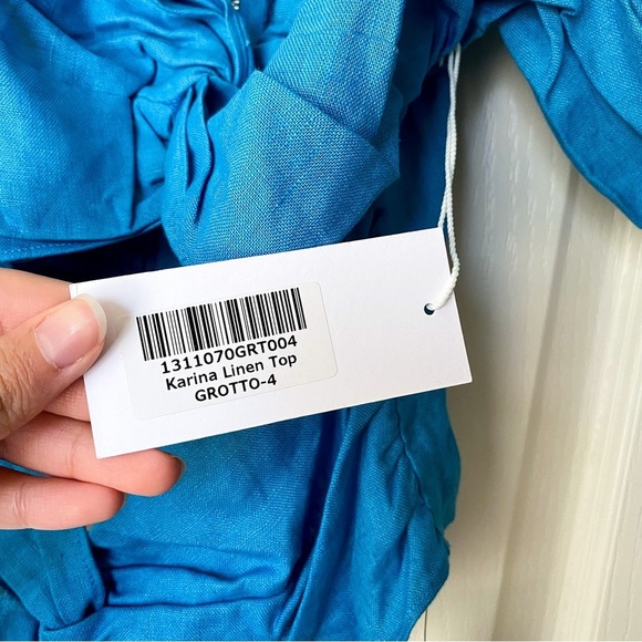 Reformation Top Karina Linen Blue Cutout Cropped Beach Summer Grotto 4 NWT - Picture 5 of 8